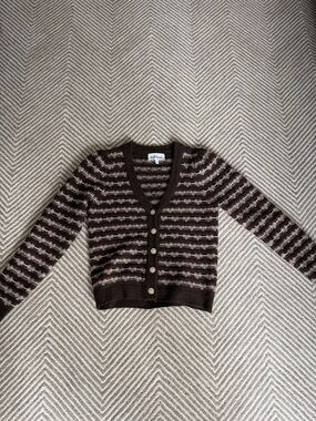 Heartloom Brown and Light Pink Striped V-Neck Button Cardigan